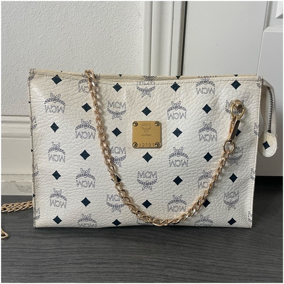 MCM Handbags - Vintage MCM Visetos White Leather Crossbody Shoulder Bag